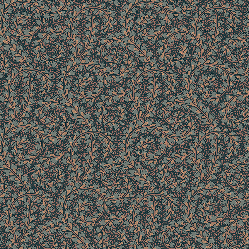 Wild Ferns - Dark Blue & Rust